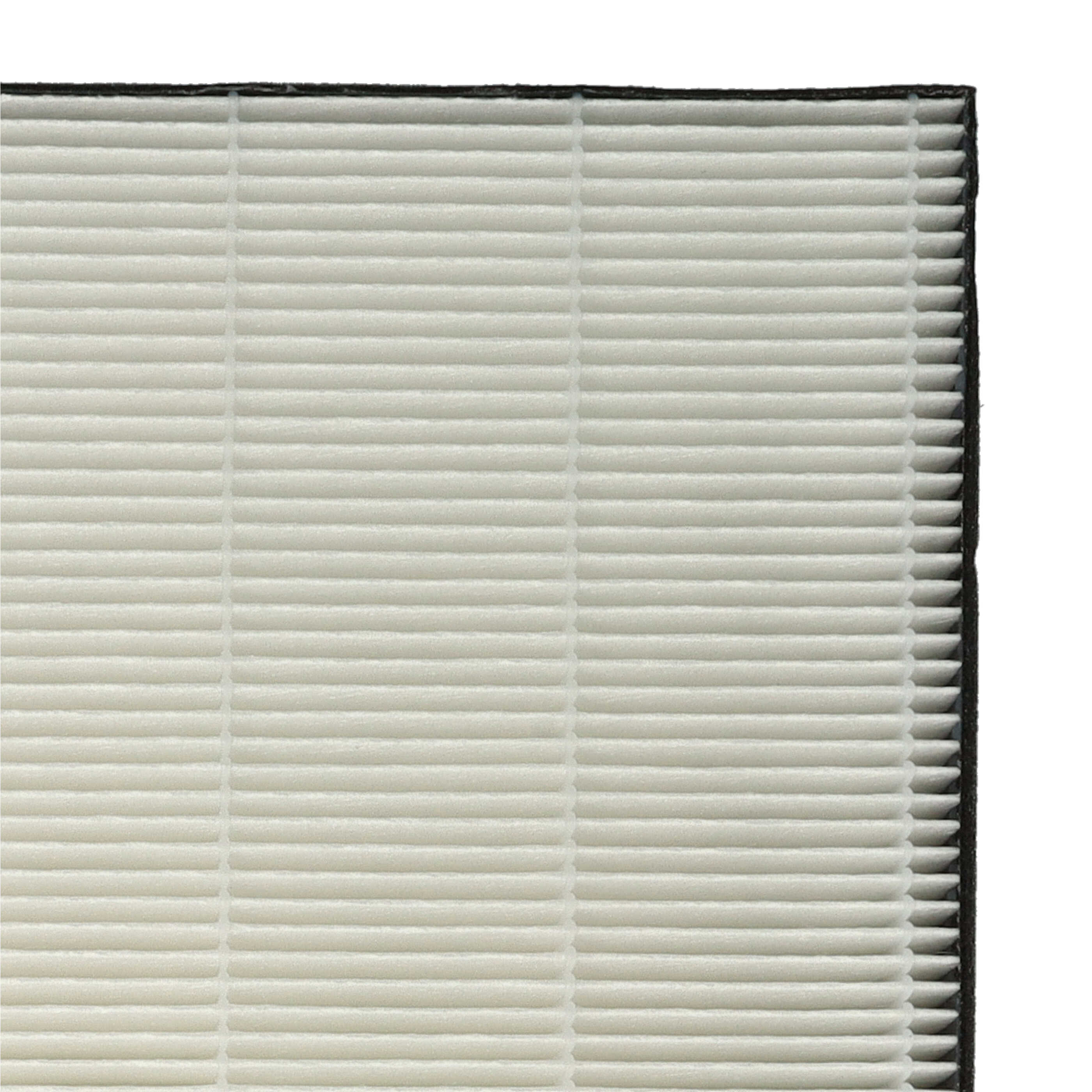 Nahaufnahme eines weißen HEPA-Luftfilters mit plissierten Lamellen und schwarzem Rand.