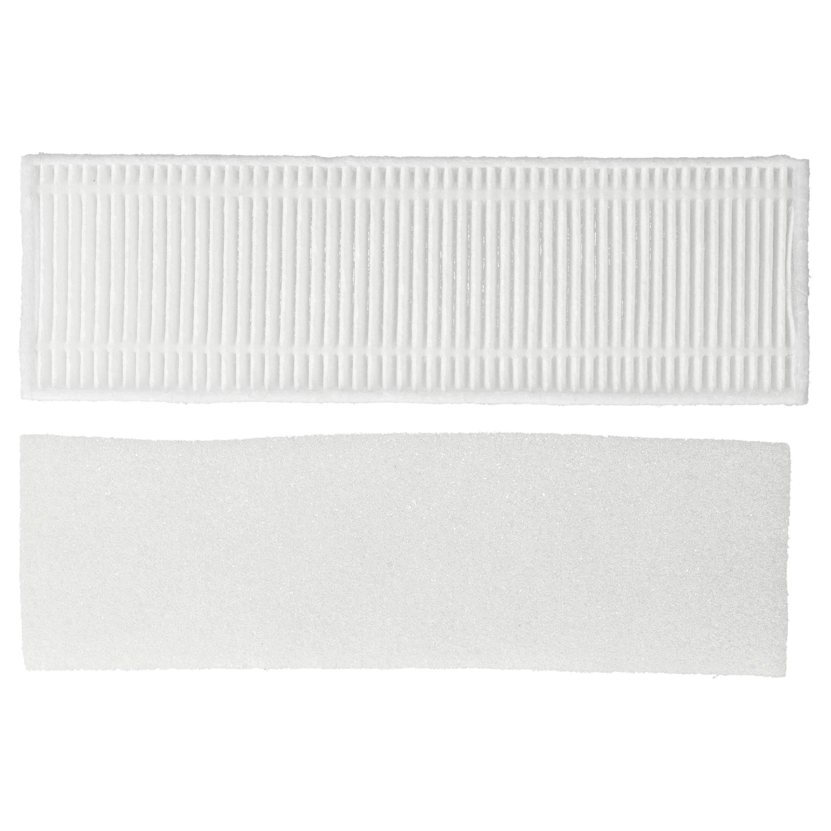 Zwei weiße Filter für den Staubsauger vor weißem Hintergrund, einer gerippt, einer aus Schaumstoff.