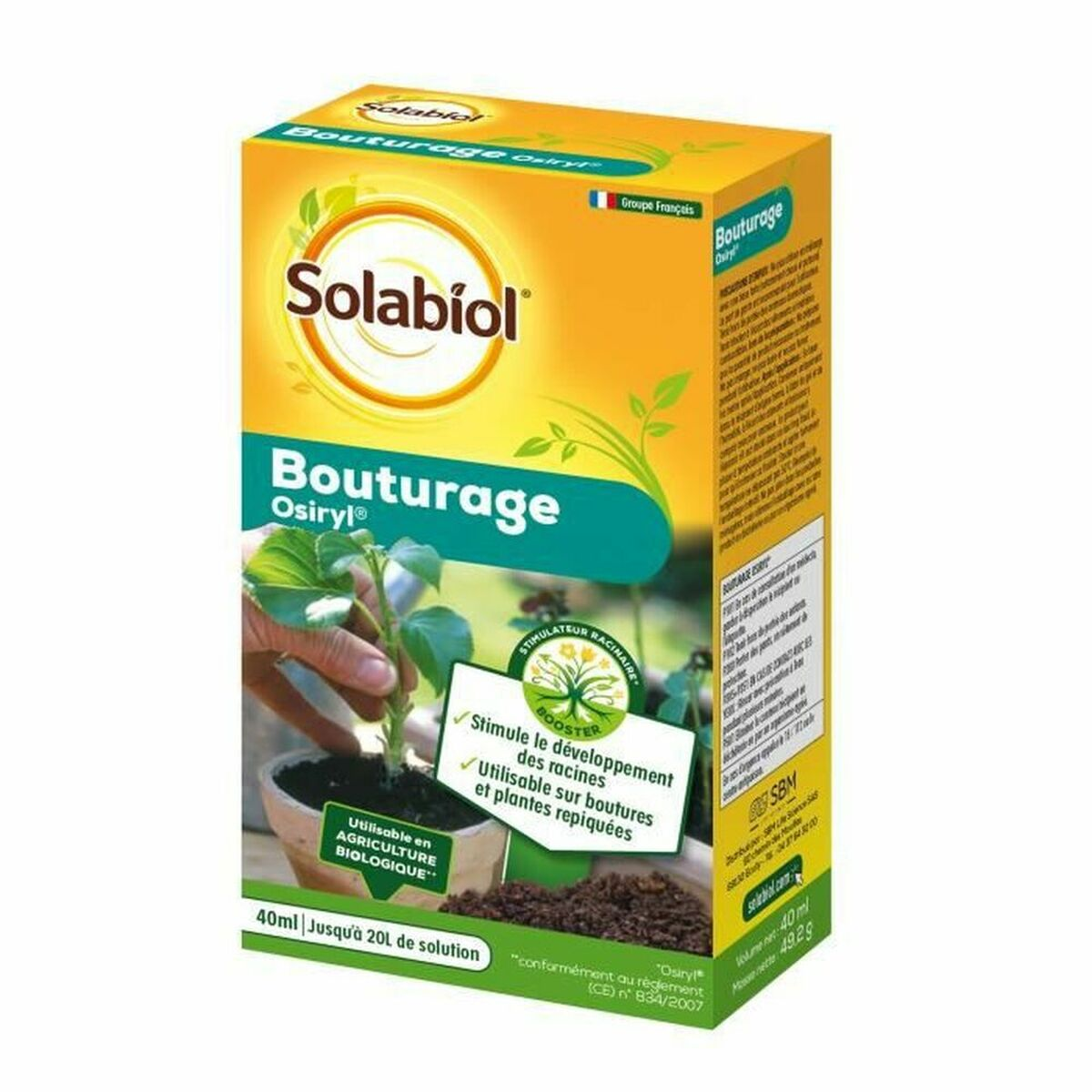 Gelbe Solabiol Bouturage Osaryl Verpackung mit Pflanzenbild.