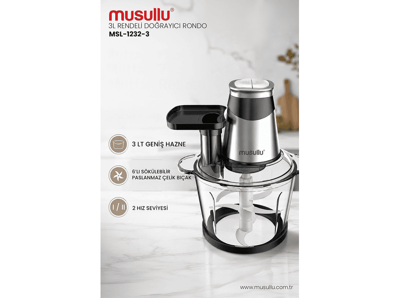 MUSULLU Çok Amaçlı ve Çelik Hazneli Rondo Doğrayıcı Gri