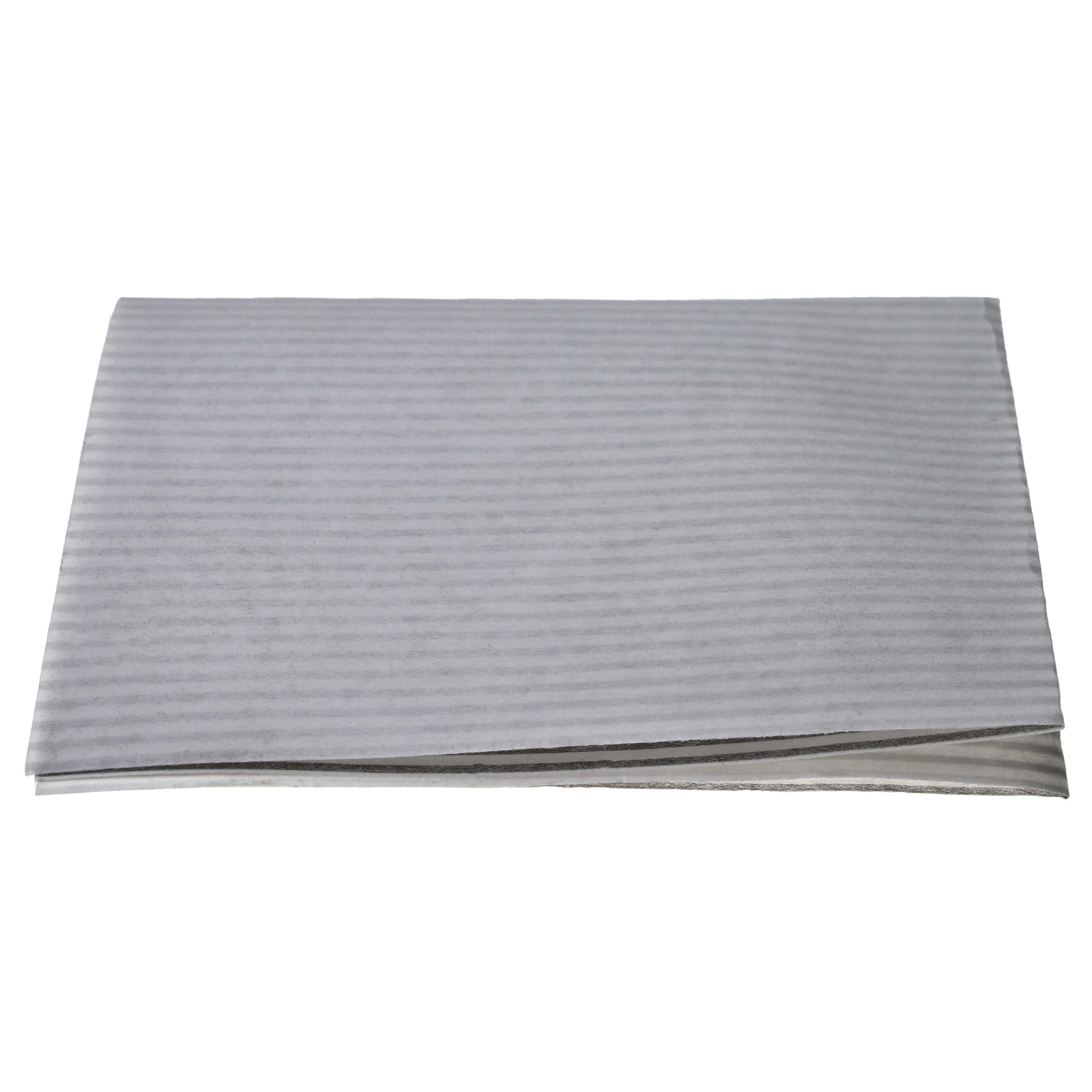 Ein gefaltetes graues Papierblatt mit horizontalen Linien auf einem weißen Hintergrund.