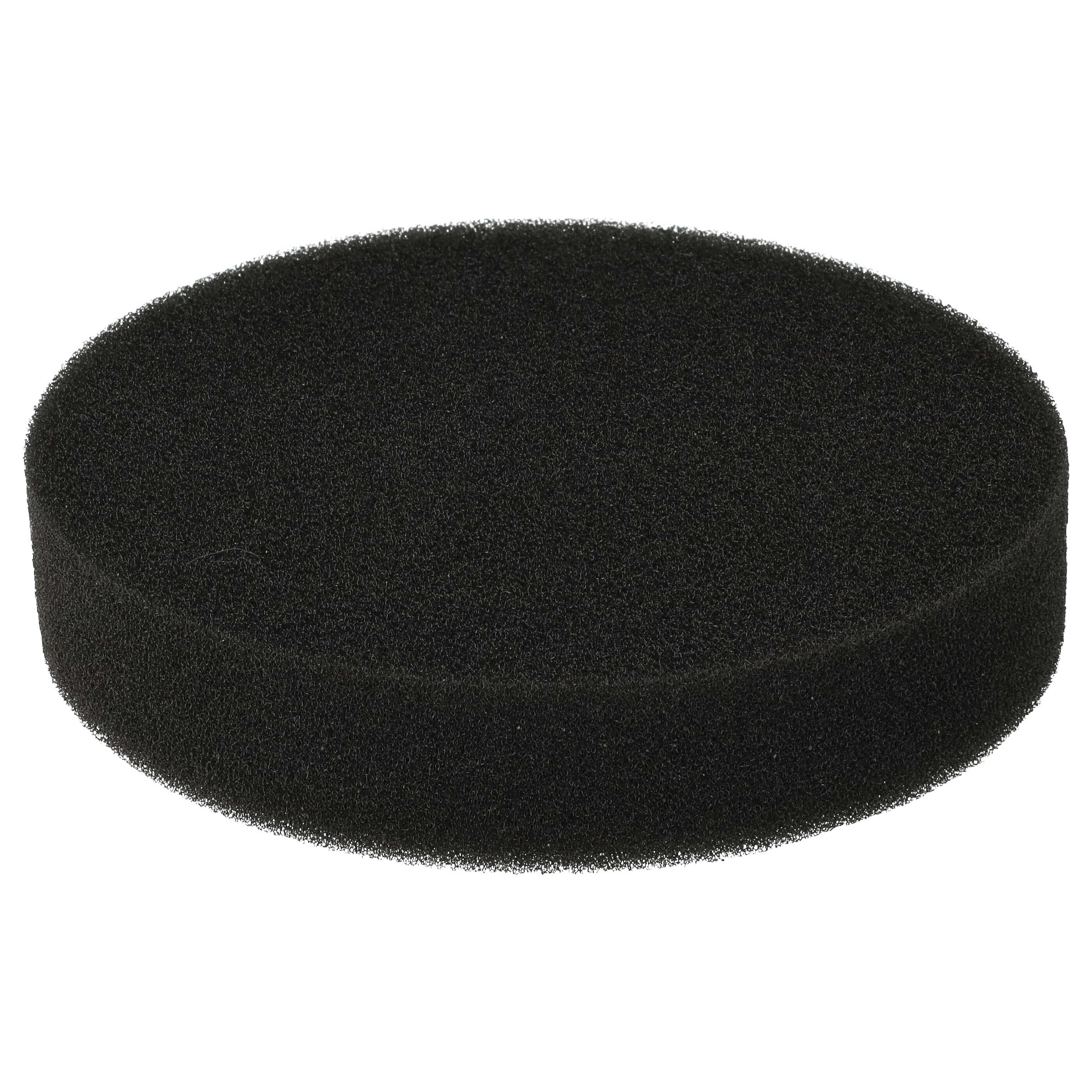 Ein runder, schwarzer Schaumstofffilter auf weißem Hintergrund.