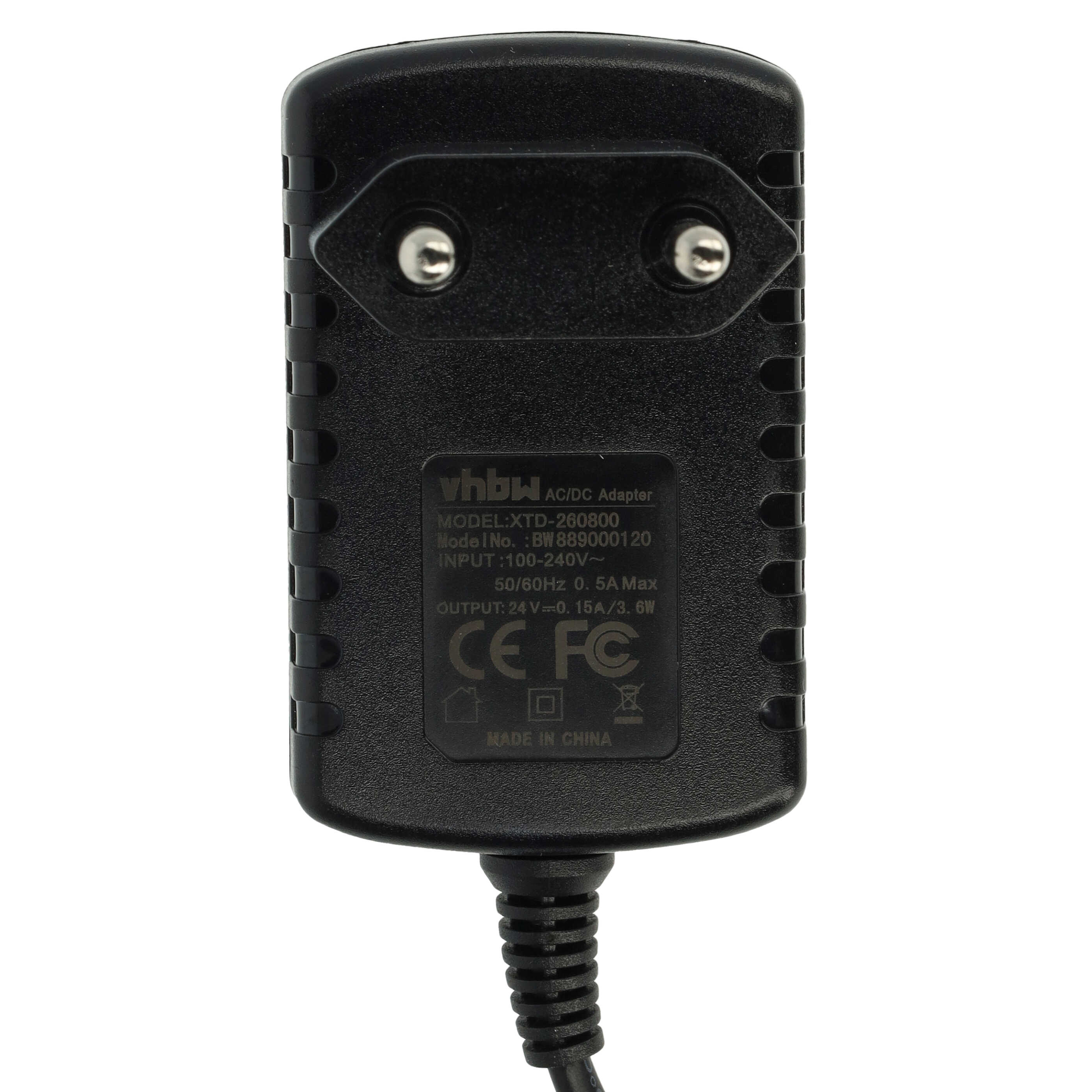 Schwarzes vhbw AC/DC-Netzteil mit zweipoligem EU-Stecker und aufgedruckten technischen Daten auf der Vorderseite.