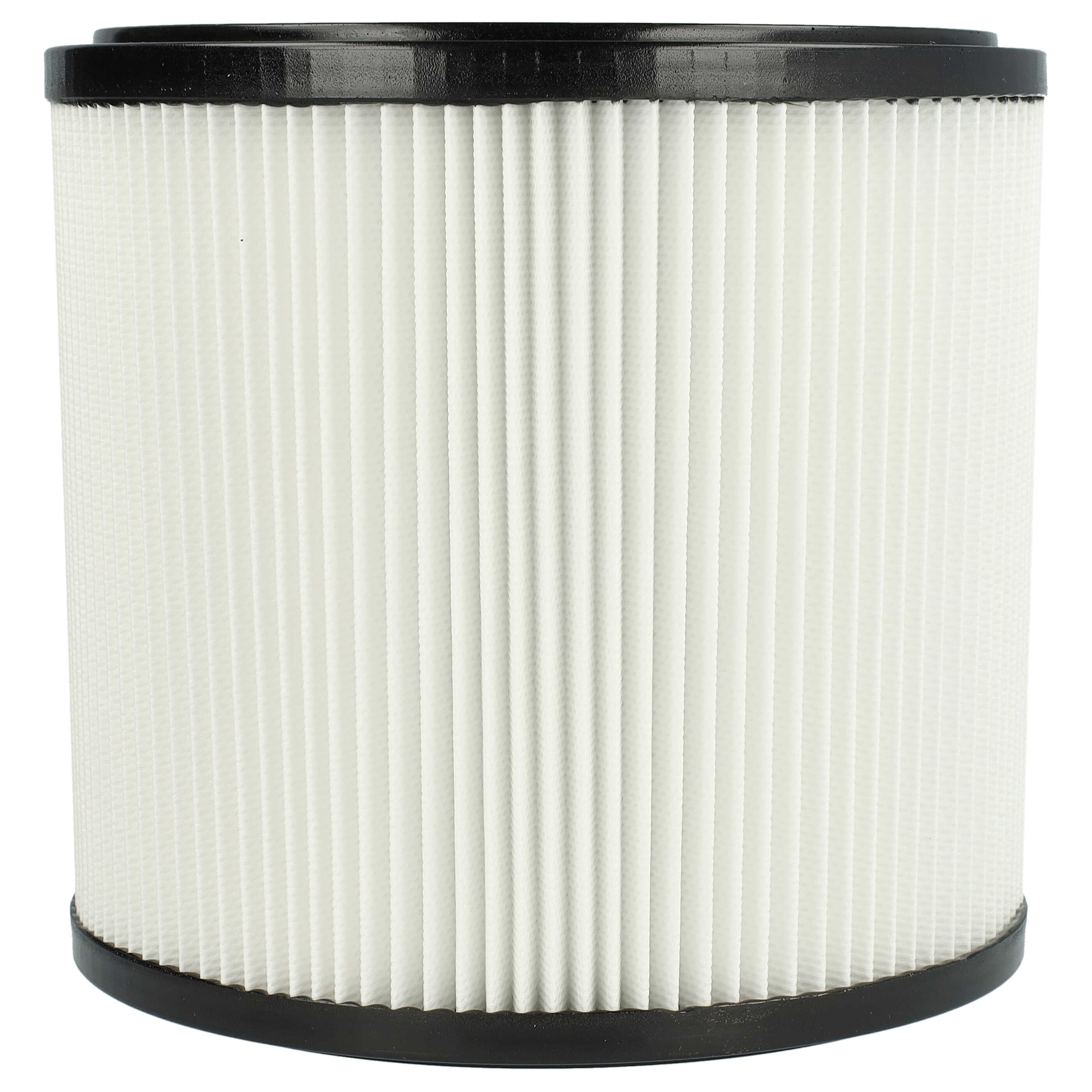 Ein zylindrischer weißer Filter mit schwarzen Kunststoffkappen oben und unten.