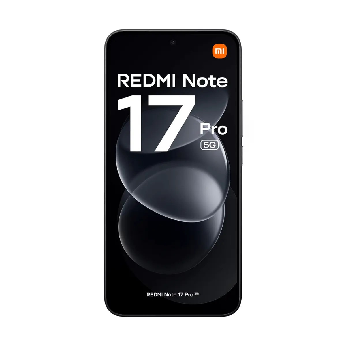 Vista frontale di uno smartphone nero che mostra la scritta REDMI Note 17 Pro 5G.