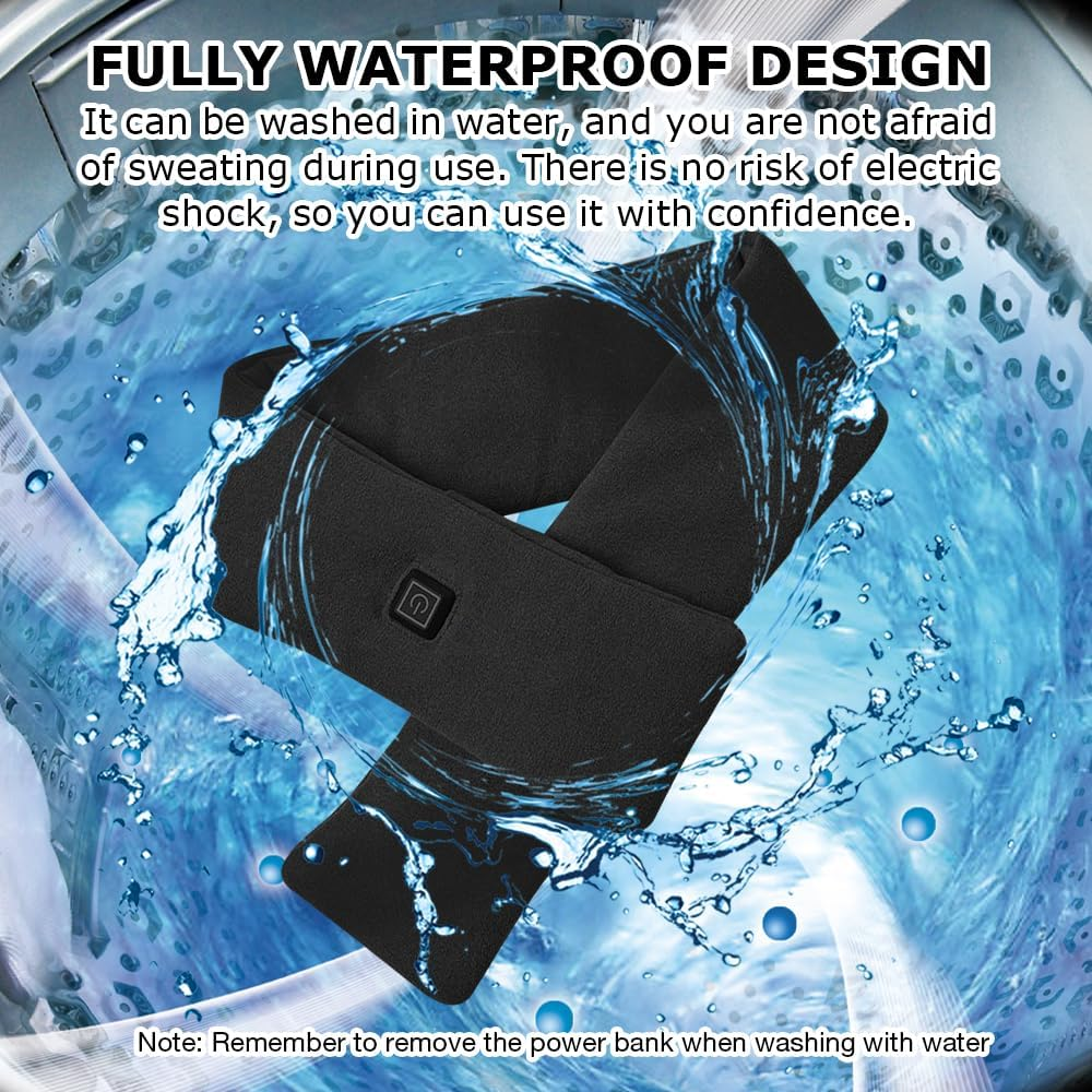 Ein schwarzer, wasserdichter Heizschal in wirbelndem Wasser einer Waschmaschine.