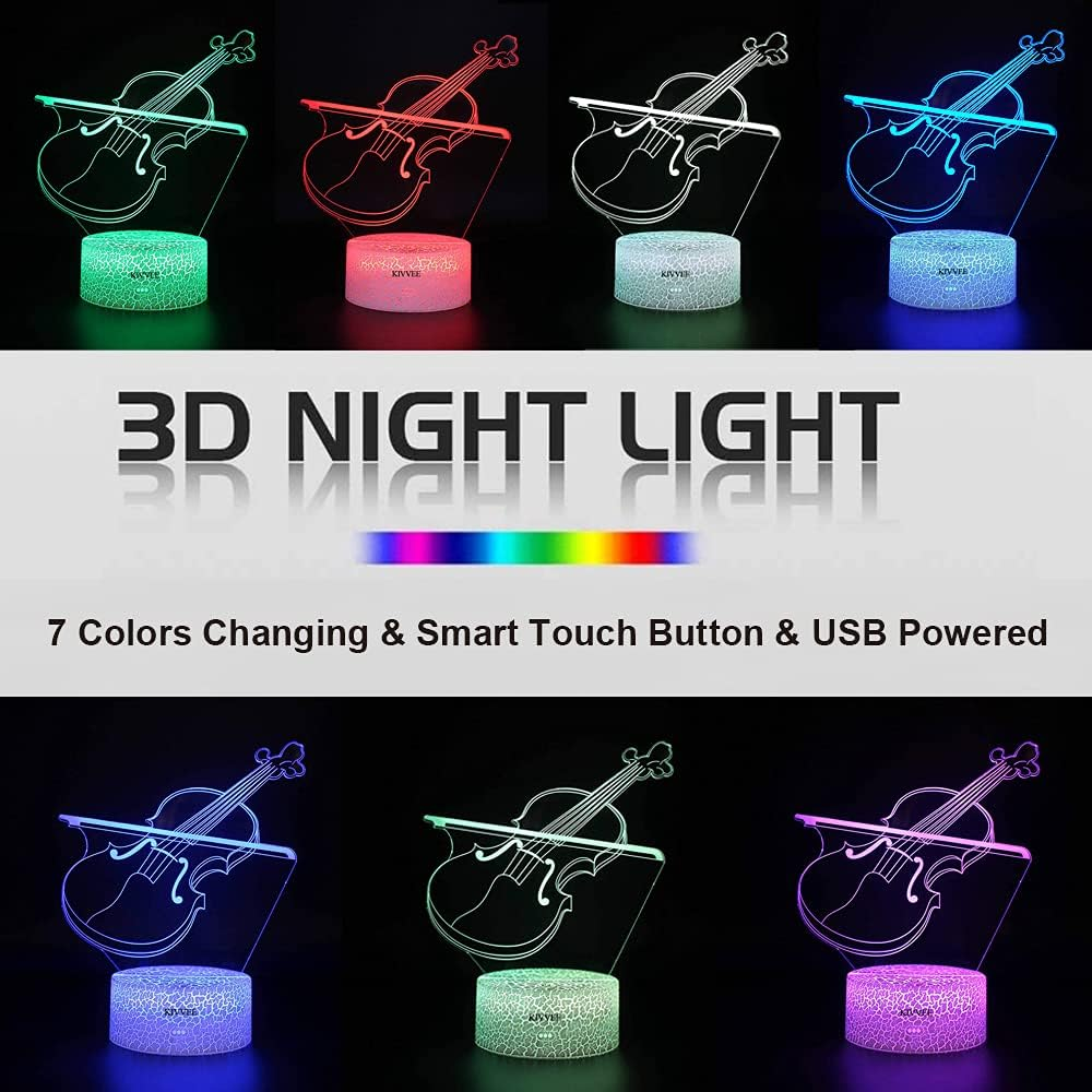Eine 3D-Nachtlampe in Geigenform mit Farbwechsel, Touch-Button und USB-Anschluss.