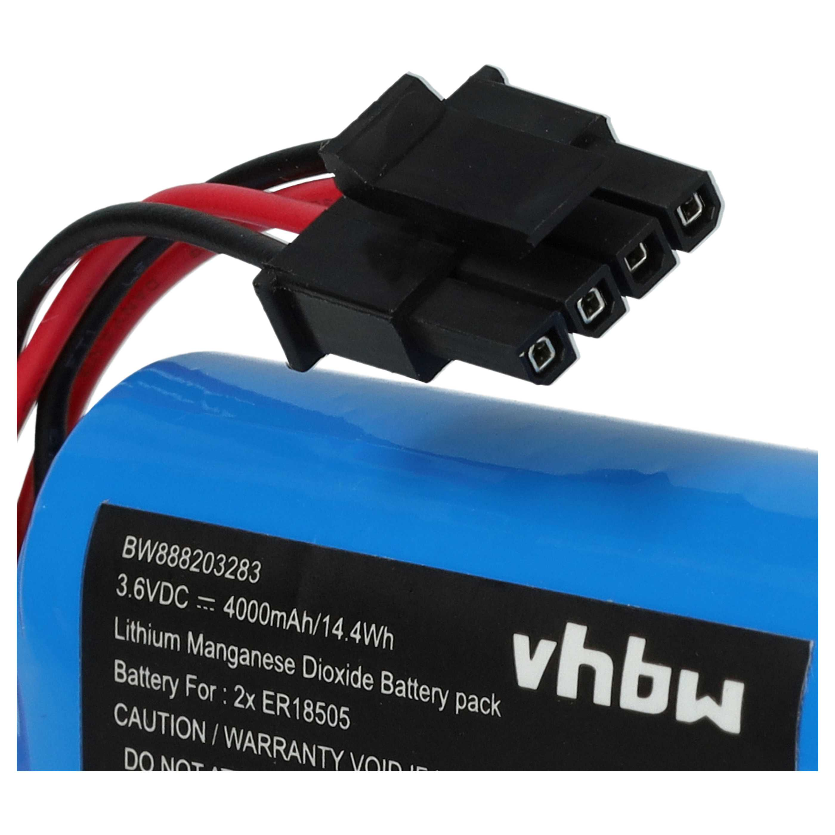 Blaue Vhbw Lithium-Mangan-Dioxid-Batterie mit rotem und schwarzem Kabel und schwarzem Steckverbinder.