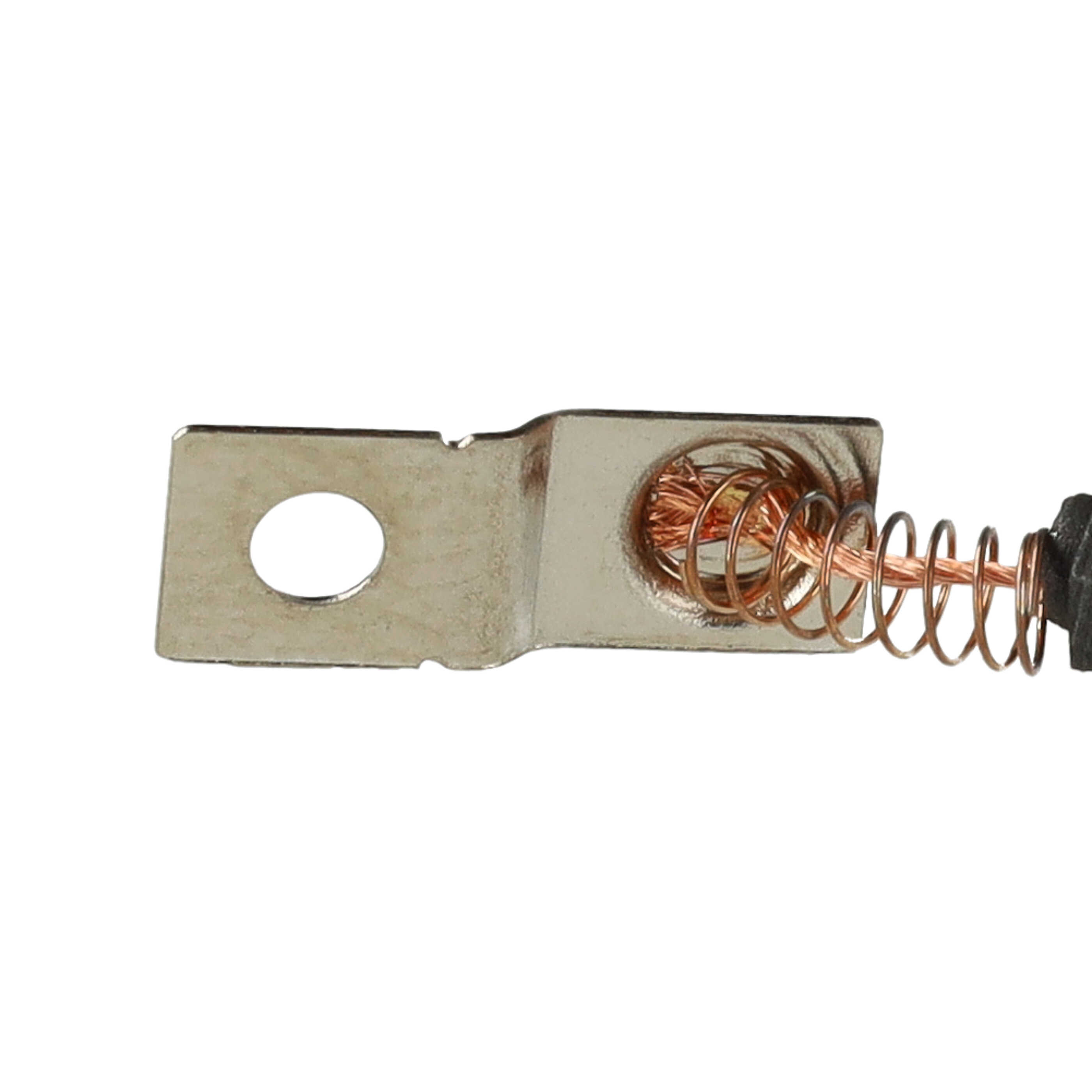 Metallanschluss mit einem Loch und einer Kupferfeder, die mit einem Kabel verbunden ist.