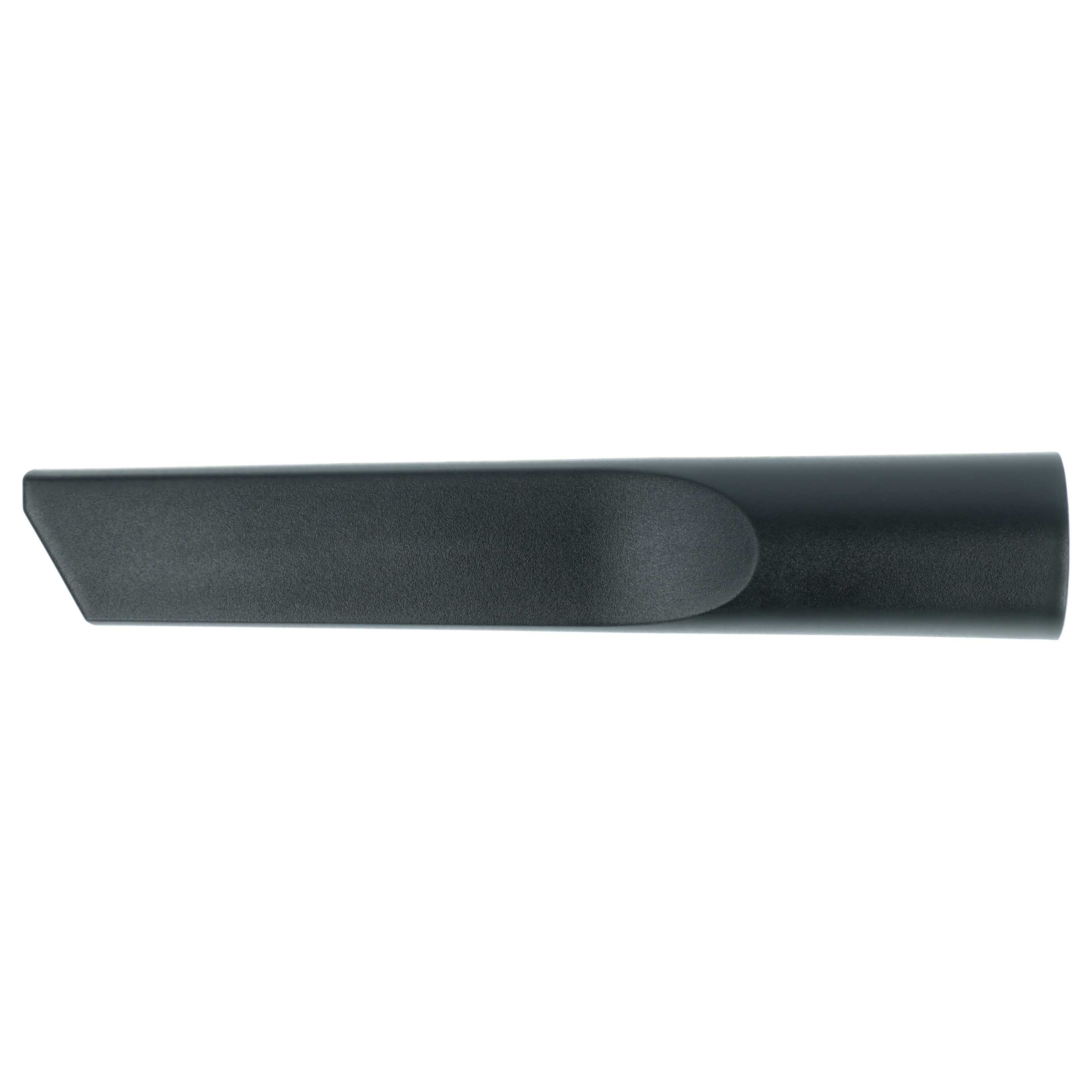 Eine schwarze Fugendüse aus Kunststoff für einen Staubsauger vor weißem Hintergrund.