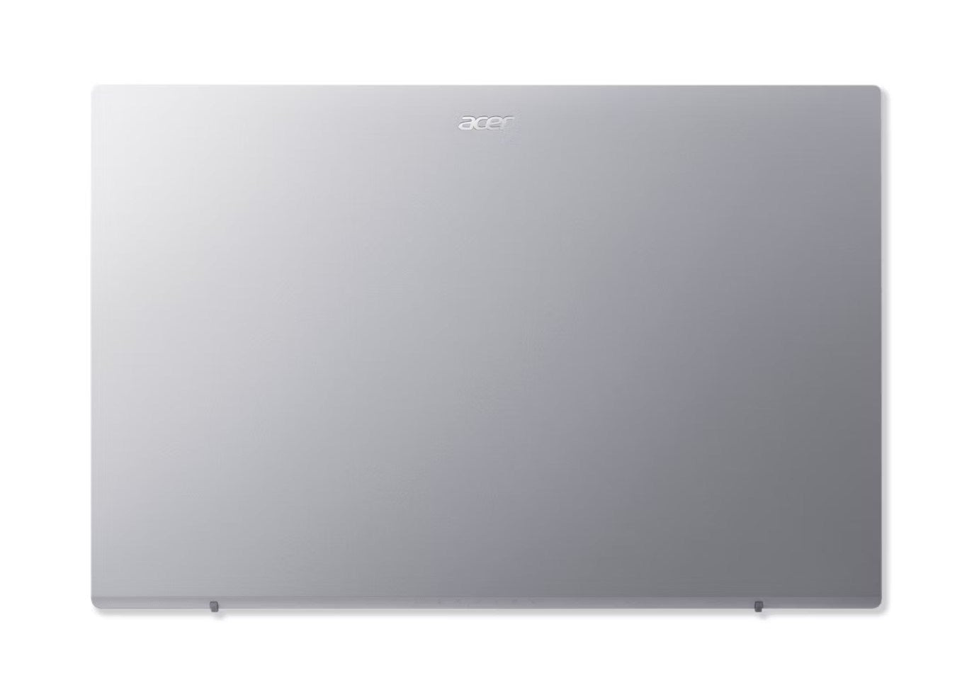 Zamknięty srebrny laptop Acer z wyśrodkowanym logo na białym tle.