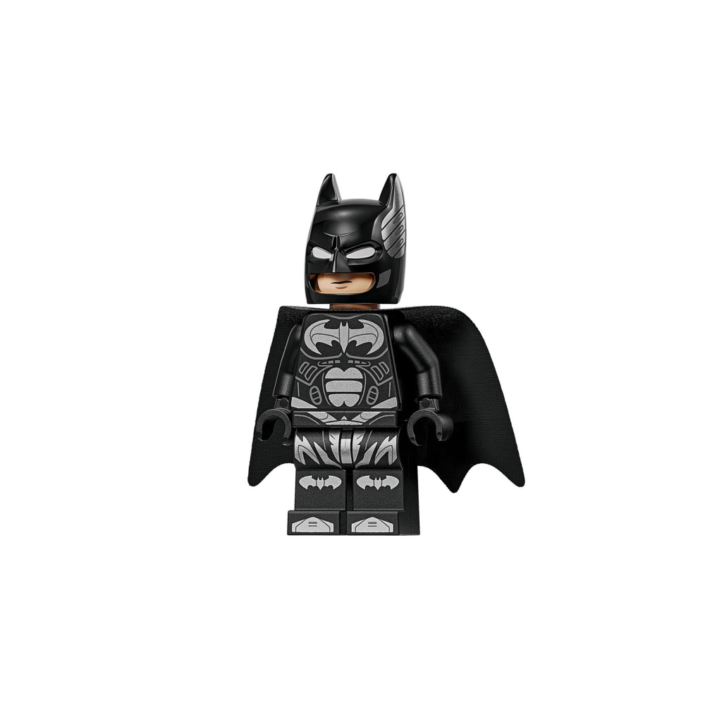 Minifigurka Lego Batman w czarnym garniturze ze srebrnymi detalami.