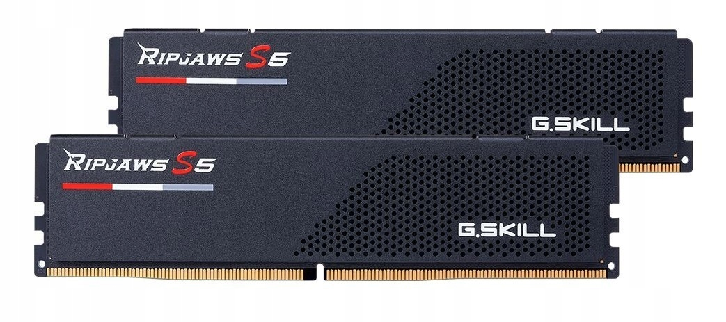 Zwei schwarze G.Skill Ripjaws S5 RAM-Module mit weißer Beschriftung und gelben Pins.