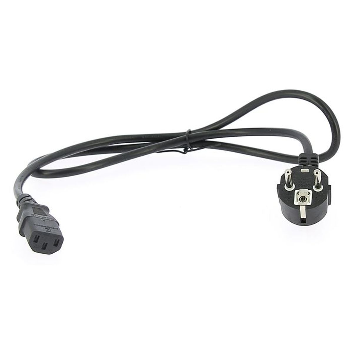 Ein schwarzes Netzkabel mit Kaltgerätestecker auf der einen und Schuko-Stecker auf der anderen Seite.