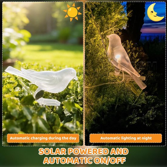 Solarbetriebene Vogelleuchte, lädt tagsüber und leuchtet nachts.