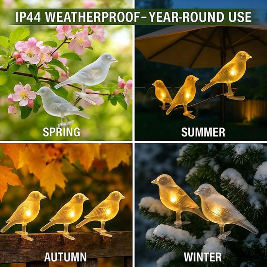 Wetterfeste, leuchtende Vögel aus Acryl für die Dekoration in Frühling, Sommer, Herbst und Winter.