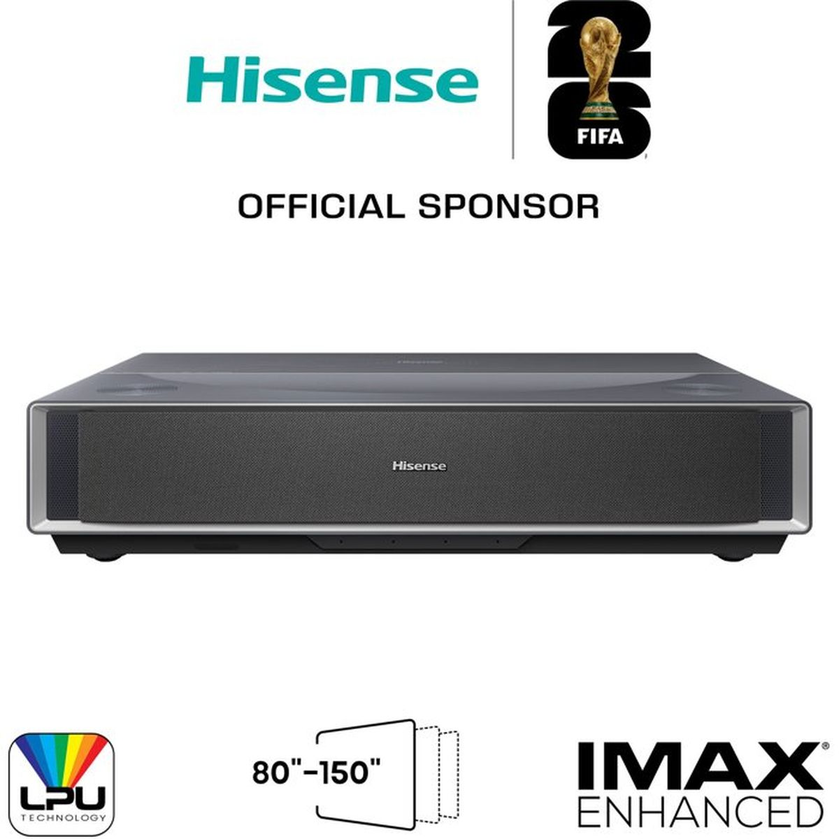 Hisense Laserprojektor mit FIFA-Sponsorenlogo und IMAX Enhanced.
