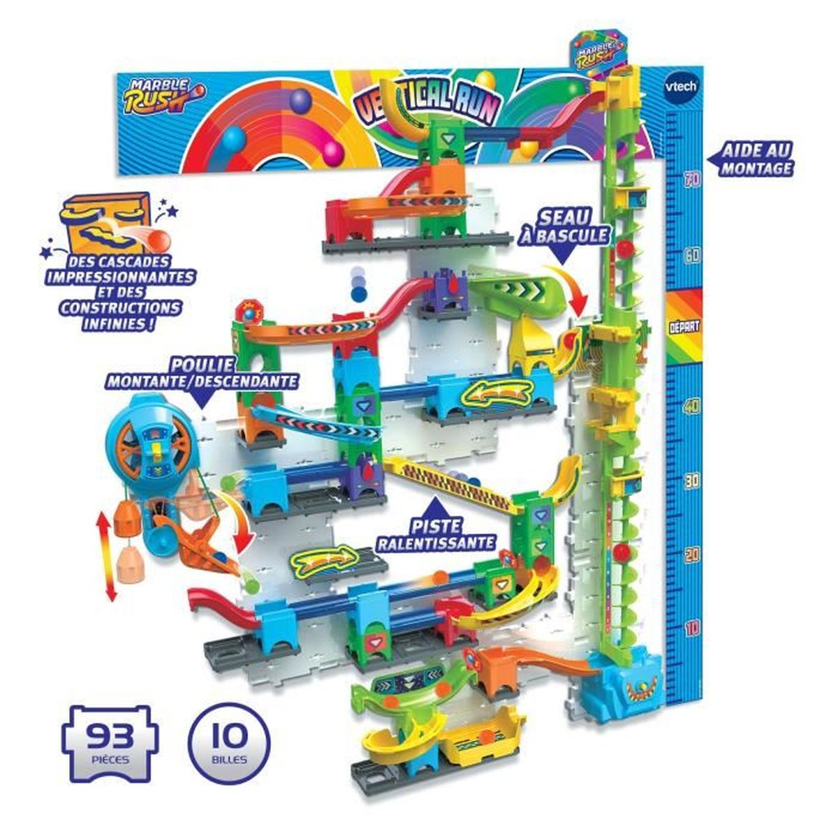 Buntes Marble Rush Vertical Run Spielzeugset mit vielen Bahnen und Elementen.