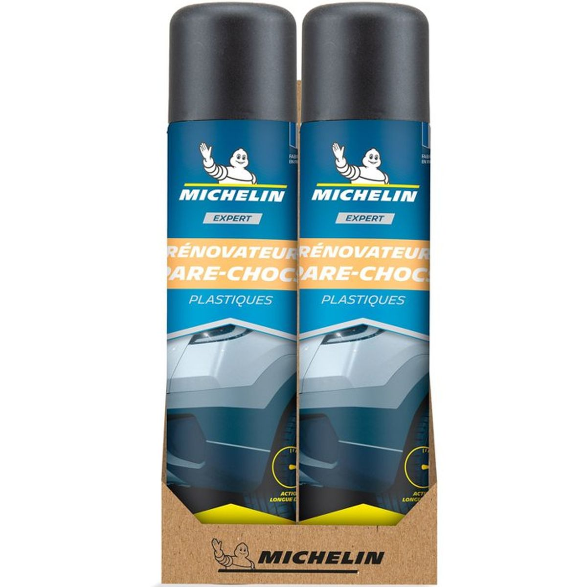 Zwei Michelin Kunststoff-Stoßstangenrenovierer Aerosoldosen in Kartonverpackung.