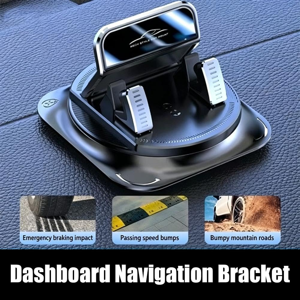 Eine schwarze Dashboard-Navigationshalterung mit drei kleineren Einsatzbildern.