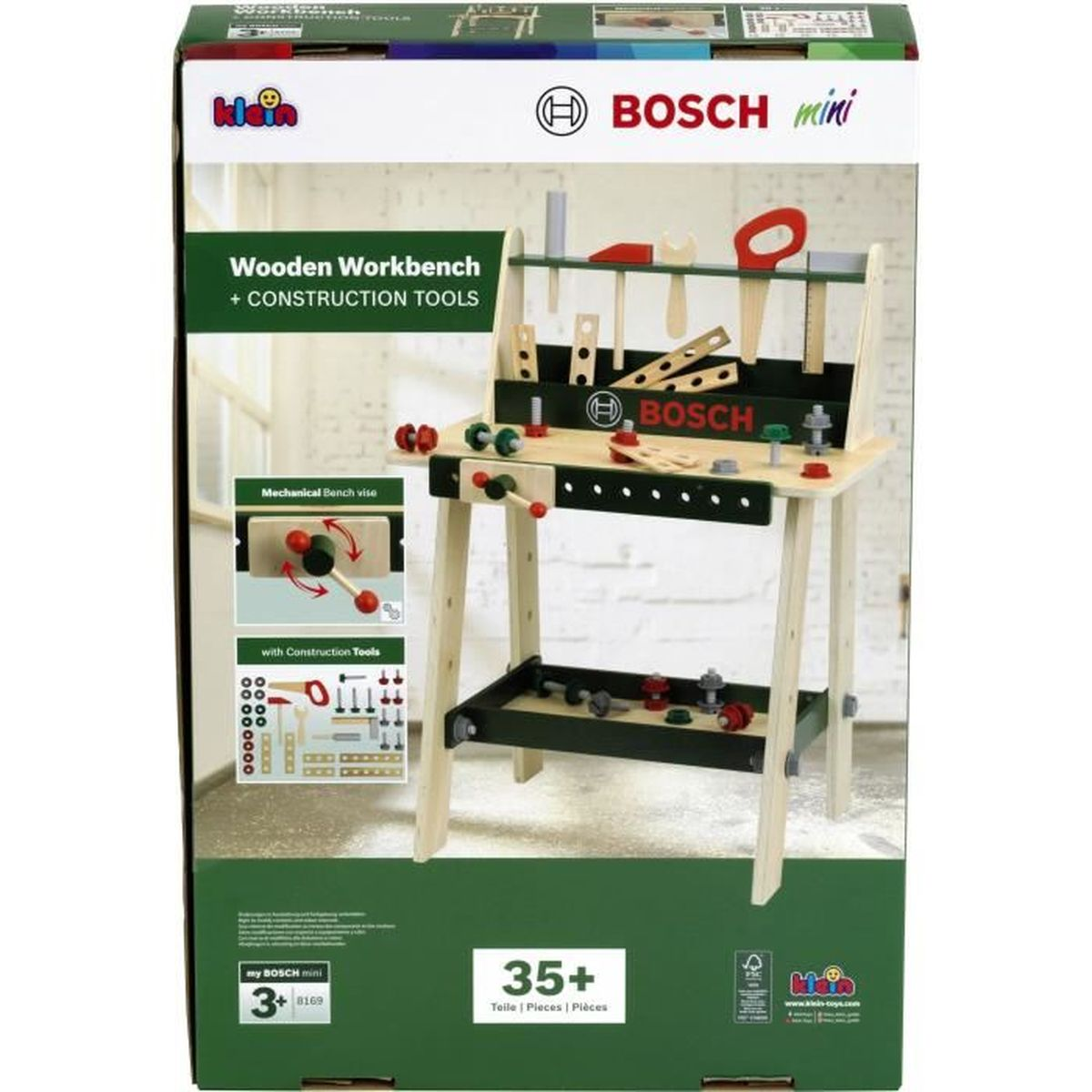 Bosch Mini Holz-Spielzeugwerkbank mit Konstruktionswerkzeug-Box.