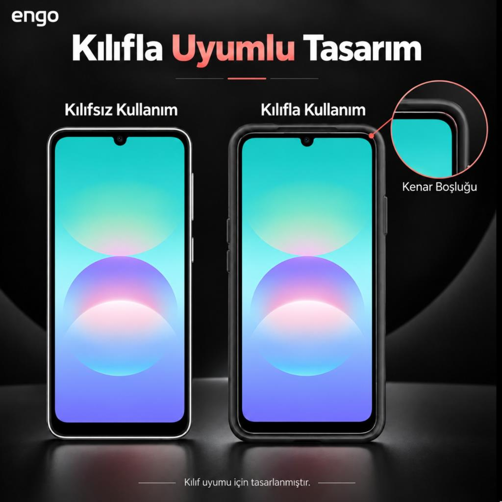 Renkli ekranlı iki akıllı telefon: Biri kılıfsız, diğeri kenar boşluklu kılıfla gösteriliyor.