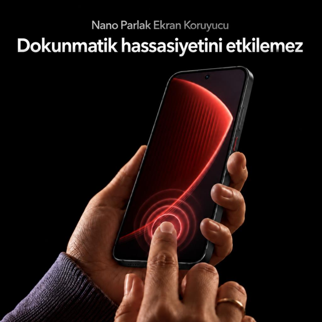 Siyah arkaplanda kırmızı grafik desenli akıllı telefon ekranına dokunan bir el.