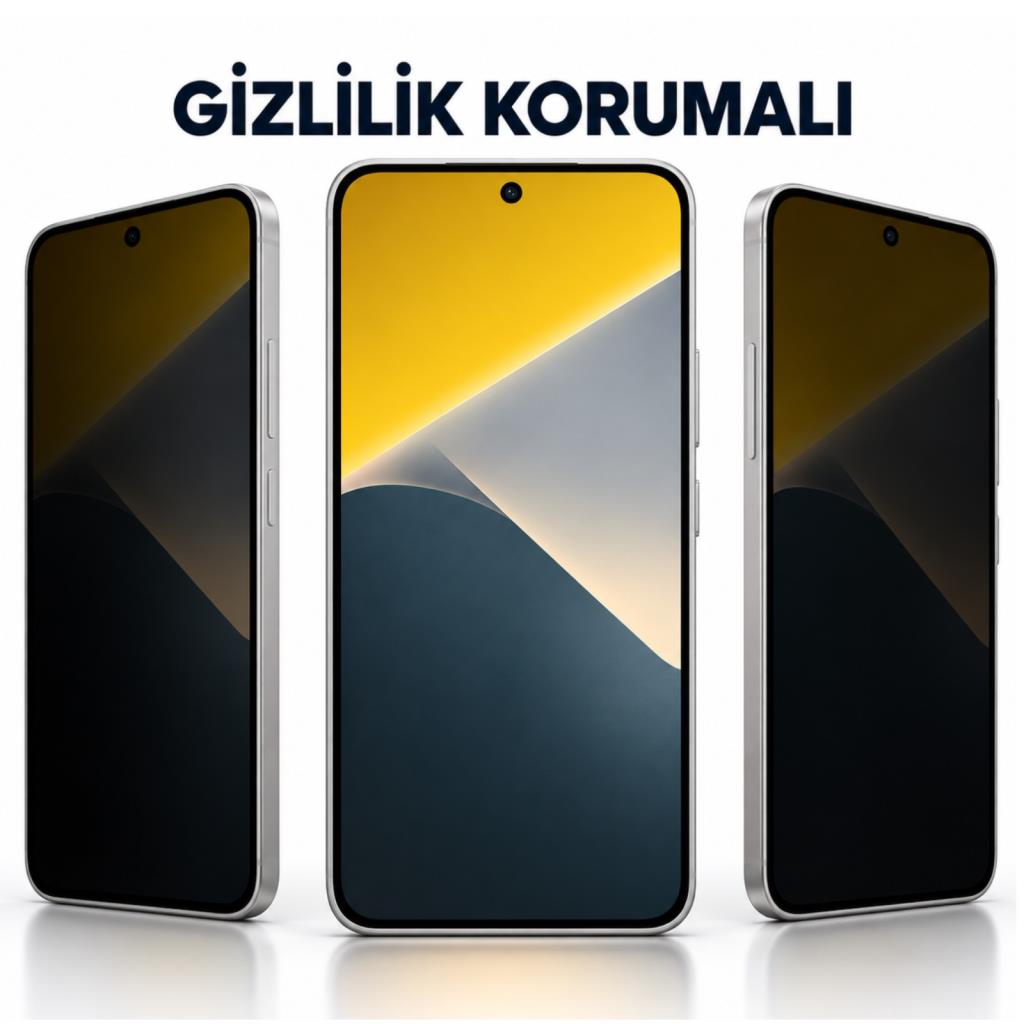 Beyaz arka plan önünde ortada parlak ekrana ve yanlarda karartılmış ekranlara sahip üç akıllı telefon.