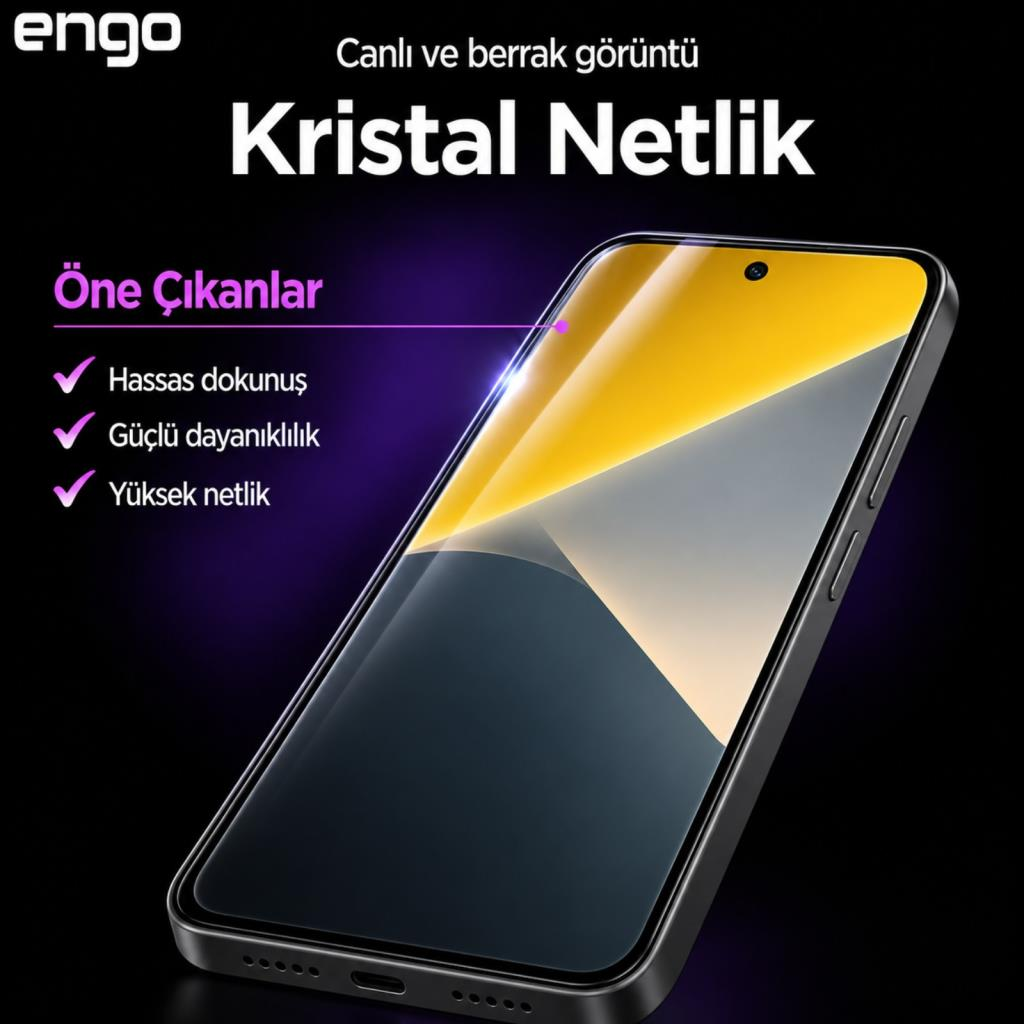 Siyah arka planda kristal netlik ve dayanıklılık sunan ekran koruyuculu akıllı telefon.