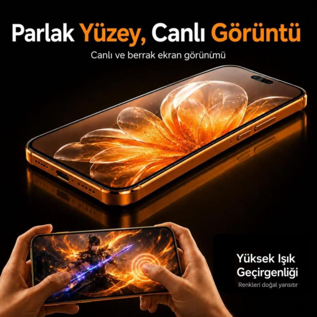 Parlak yüzey ve canlı ekran görüntüsüne sahip bir akıllı telefon.