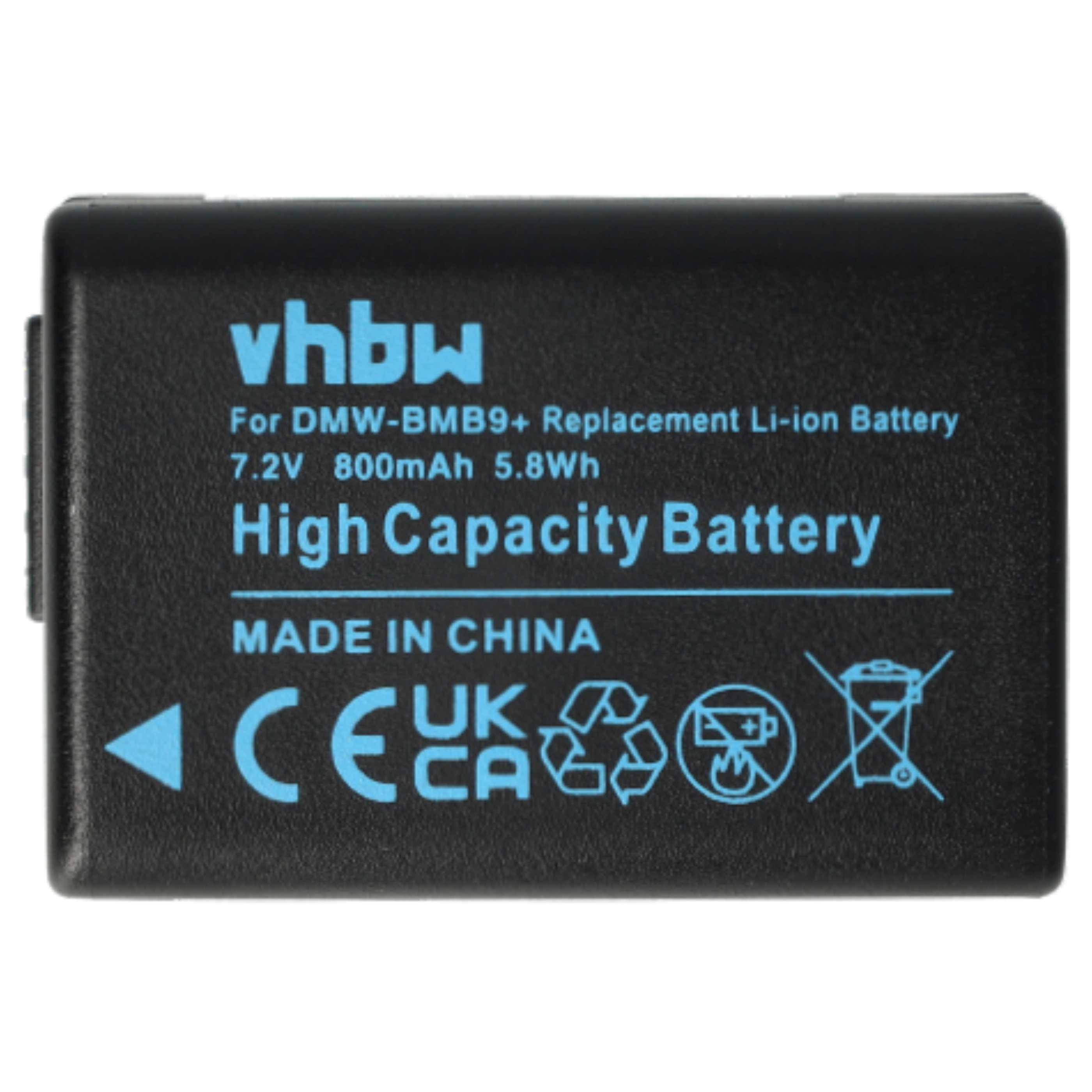 Schwarzer Li-Ionen-Akku mit blauer Aufschrift vhbw High Capacity Battery und CE-Kennzeichnung.