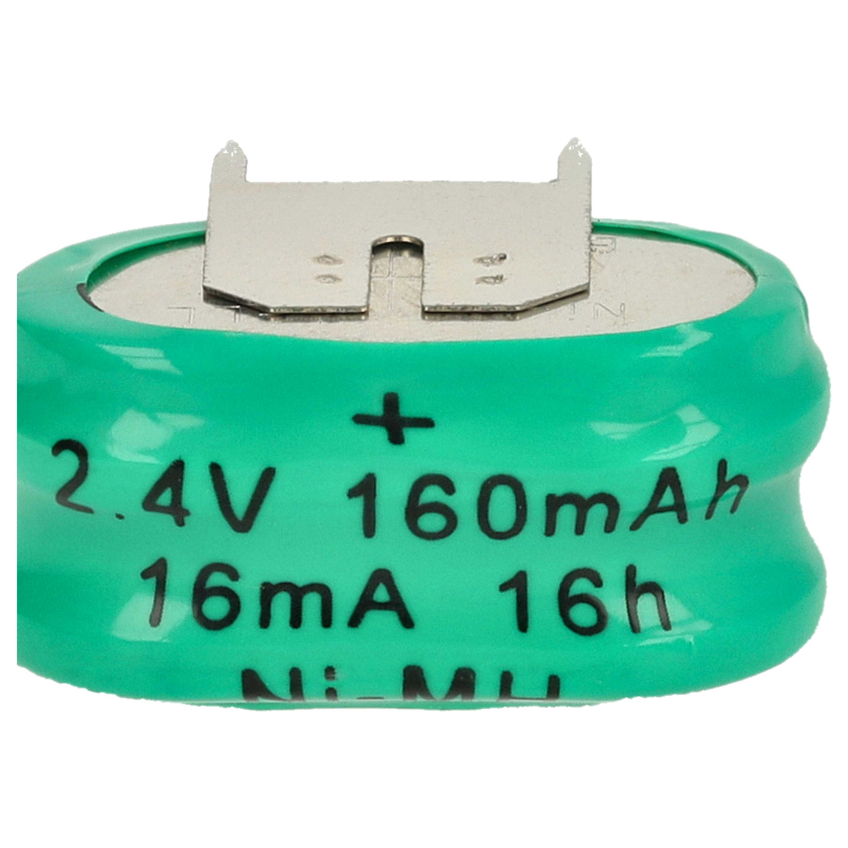 Grüne 2.4V 160mAh Ni-MH Knopfzelle mit Metallkontakten auf weißem Hintergrund.