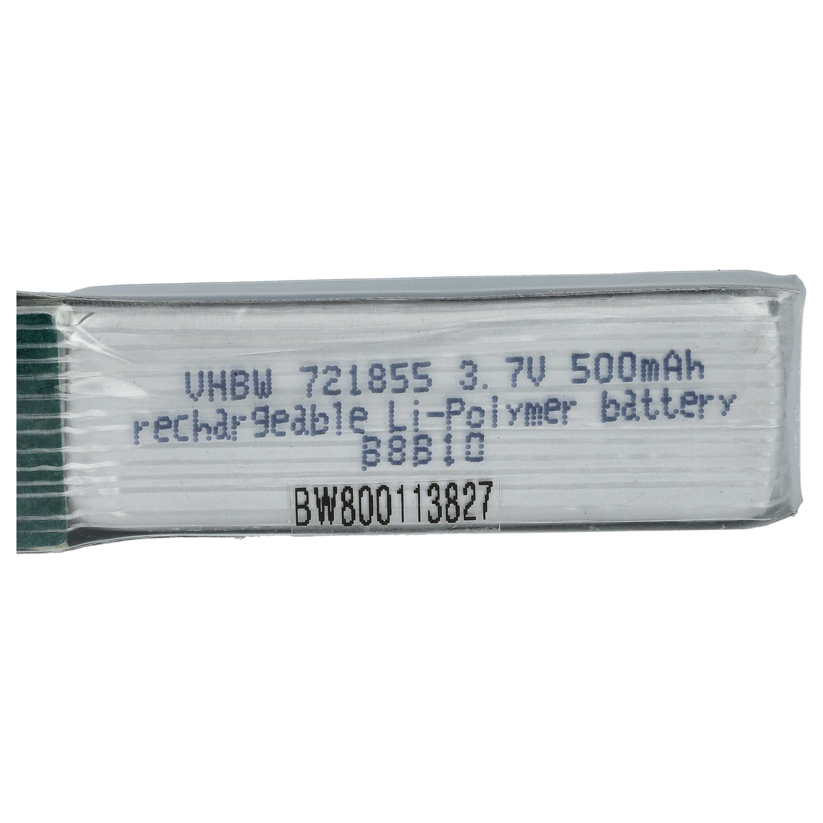 Wiederaufladbare Li-Polymer-Batterie mit gedruckten technischen Daten auf der silbernen Oberfläche.