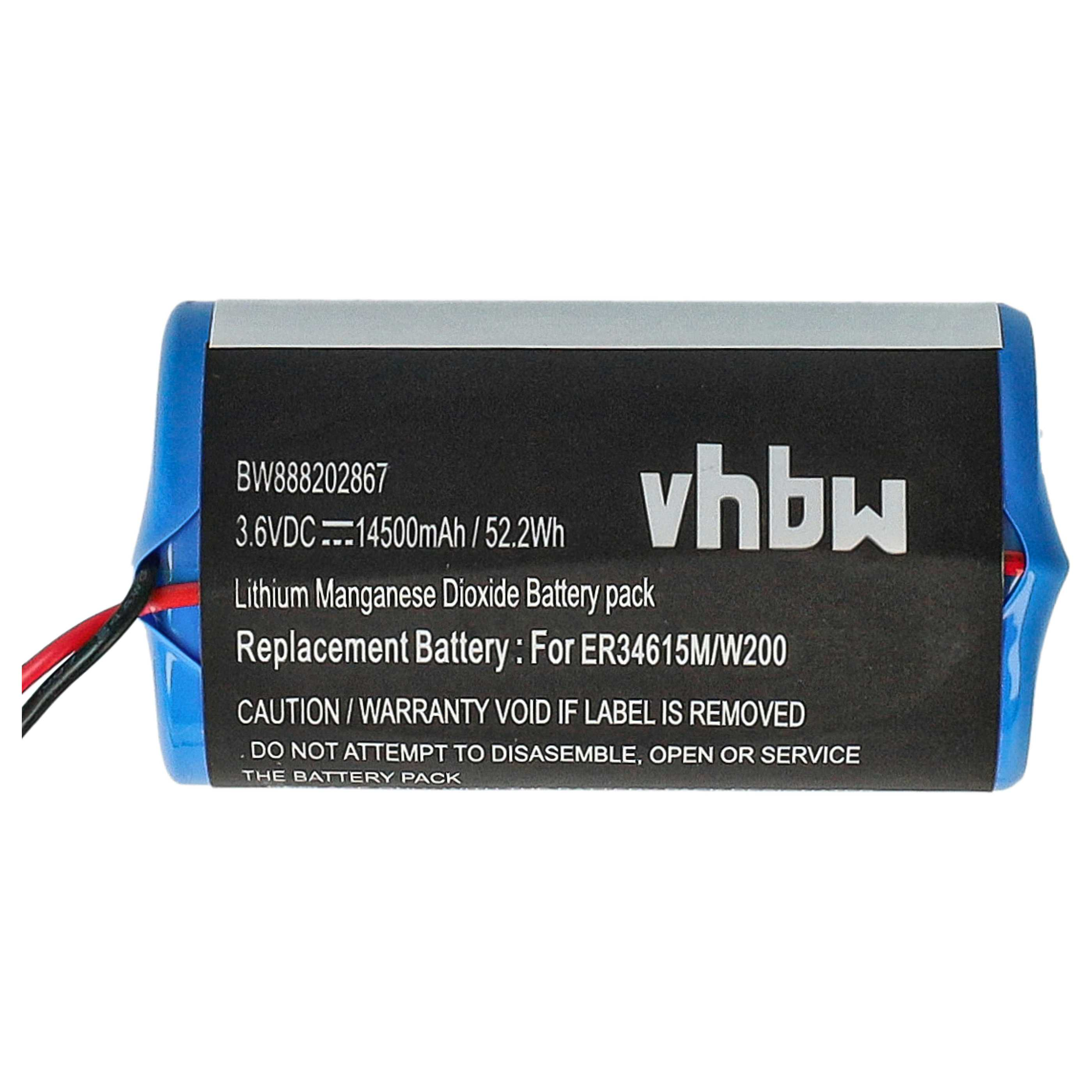 Blaue Vhbw Lithium-Mangandioxid-Batterie mit roten und schwarzen Kabeln vor weißem Hintergrund.