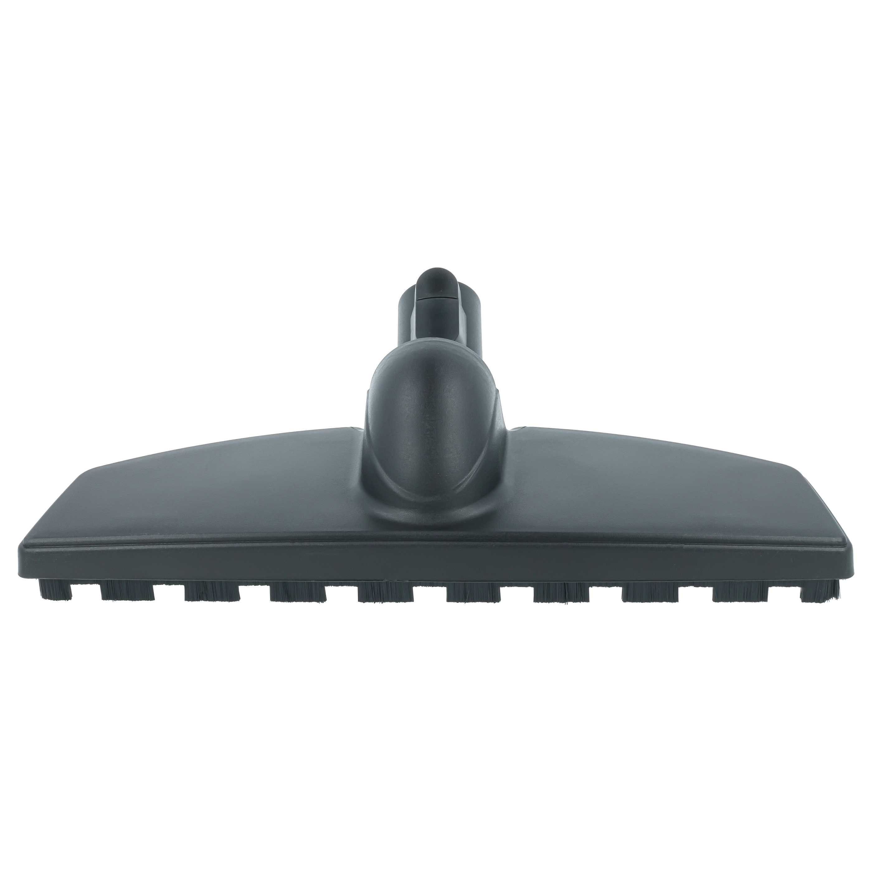 Eine schwarze Staubsaugerdüse mit Borsten auf einer weißen Hintergrund.