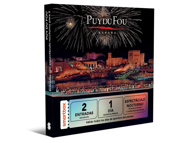Caja Smartbox para Puy du Fou España con castillo, fuegos artificiales y entradas para dos adultos.