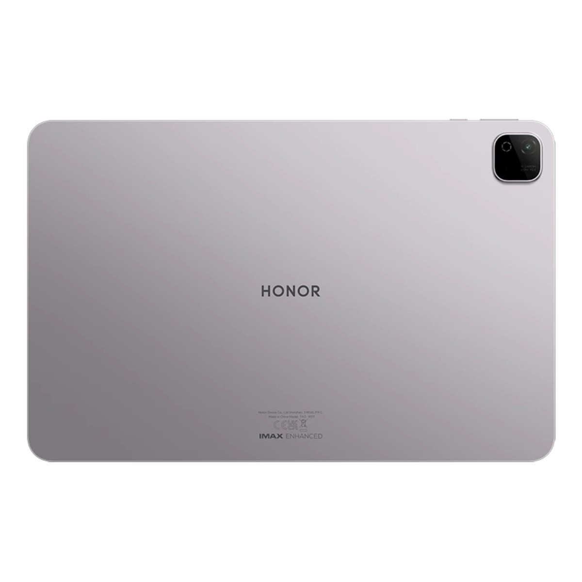 Rückseite eines silbernen Honor-Tablets mit Kamera oben rechts und Markenlogo in der Mitte.