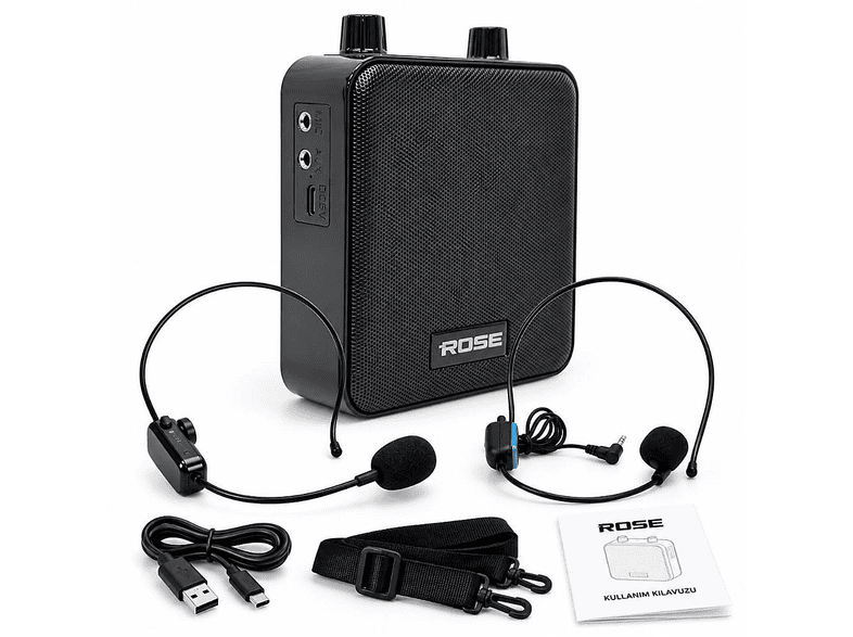 ROSE Nova HP-505KW Taşınabilir Şarjlı Mini Kablolu ve Kablosuz HeadSet Mikrofonlu Rehber Amfisi Siyah