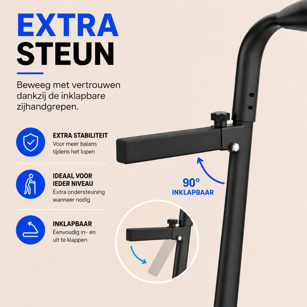 Équipement de fitness avec poignées latérales pliables pour plus d'adhérence et de stabilité.