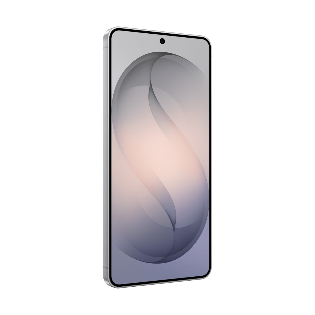 Uno smartphone elegante con uno sfondo astratto grigio e curvo sullo schermo.