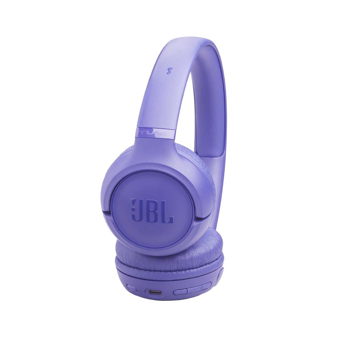 Lila JBL On-Ear-Bluetooth-Kopfhörer vor weißem Hintergrund.