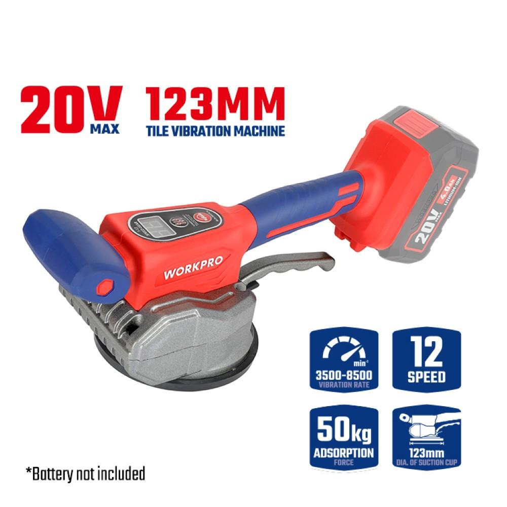 123mm vantuzlu, dijital ekranlı ve özellik simgeli kırmızı-mavi kablosuz seramik titreşim makinesi.