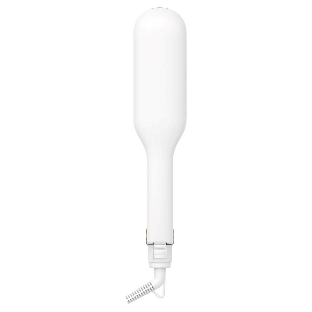 Una piastra per capelli bianca su sfondo bianco.
