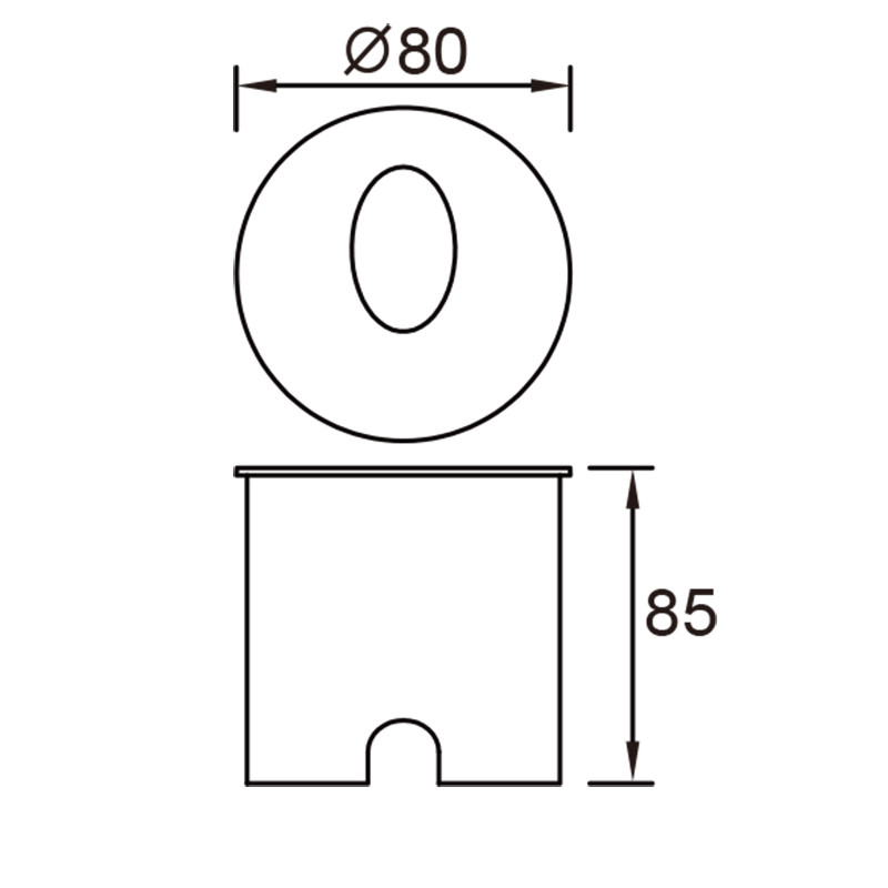Dibujo técnico de un objeto cilíndrico con diámetro 80 y altura 85.