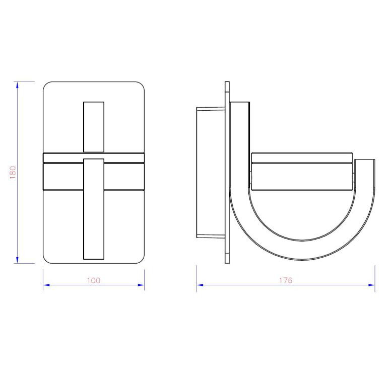 Dibujo técnico de un aplique de pared con medidas en milímetros.