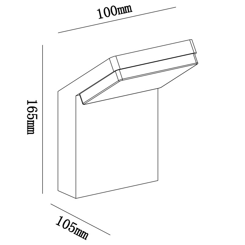 Dibujo técnico de un aplique de pared con dimensiones de 100 mm, 165 mm y 105 mm.