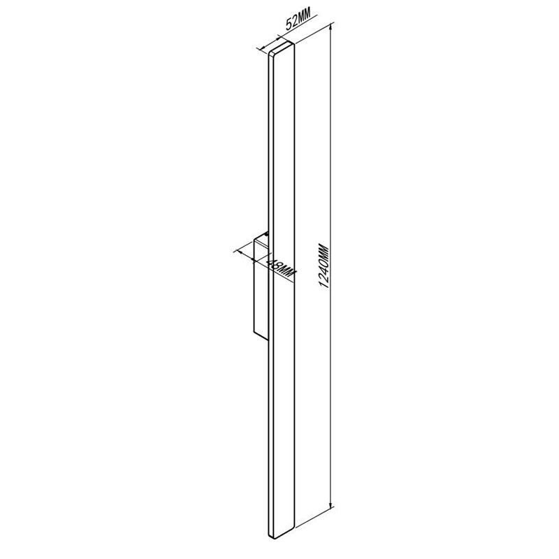 Dibujo técnico en blanco y negro de un soporte vertical rectangular con dimensiones de 1240 mm por 52 mm.