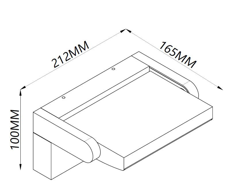 Dibujo técnico con dimensiones de 212 mm, 165 mm y 100 mm.