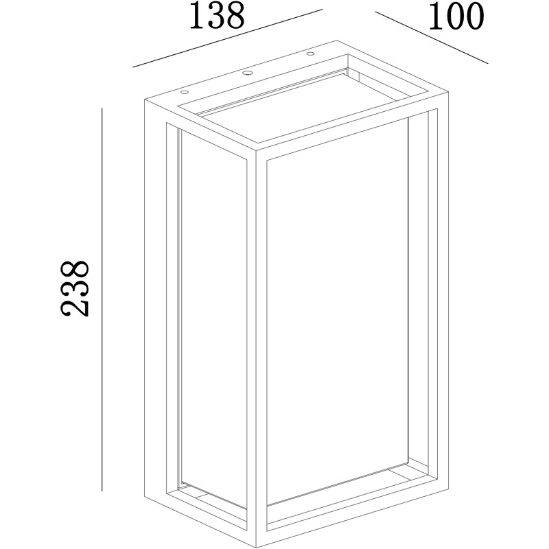 Dibujo técnico de una luminaria rectangular con dimensiones.