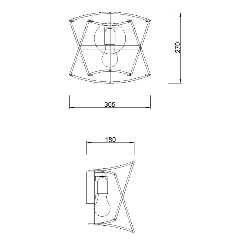 Dibujo técnico de un aplique de pared con dimensiones 270x305x180 mm.
